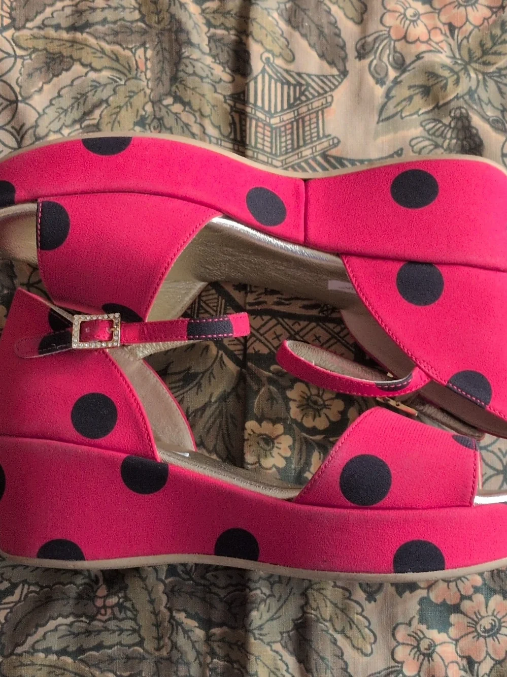 Dolce&Gabanna Girls Sz 34 Red/Blk Polka Dot Wedge Sandals with Ankle Strap